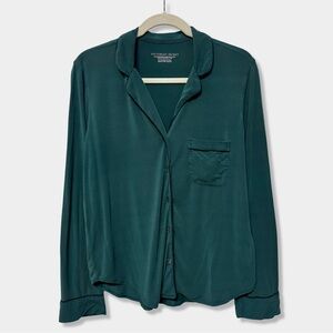 Victorias Secret Teal Green & Black Modal Soft Long Pajama Shirt Top XS Regular